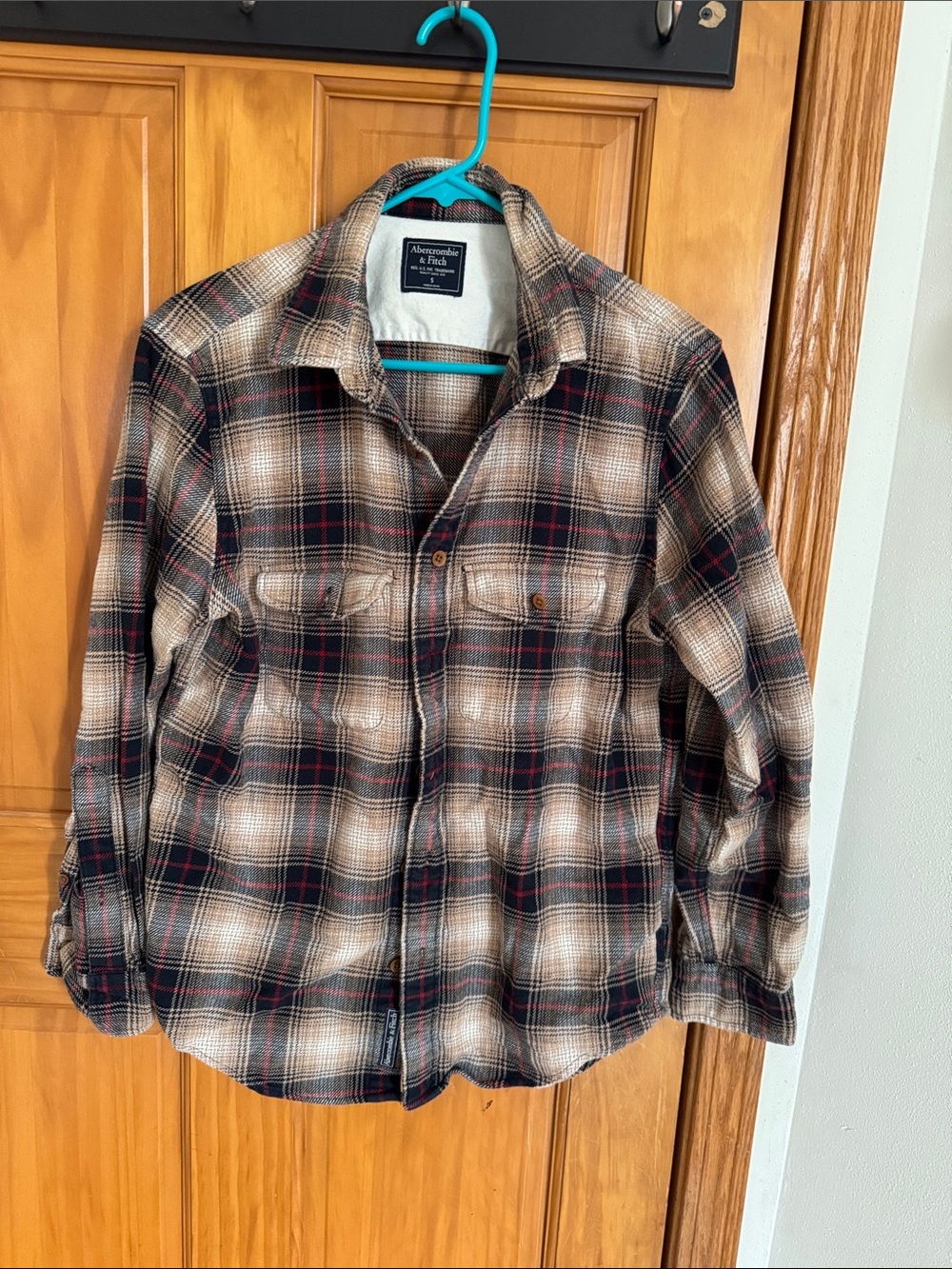 Abercrombie & Fitch Black, Brown and Cream Plaid Flannel Shirt